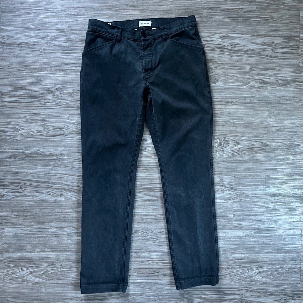Taylor Stitch Camp Pant Coal Boss Duck Mens 34 Washed Black Straight Leg Chino